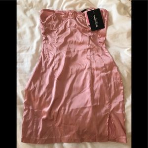 Dusty pink satin bandeau bodycon dress